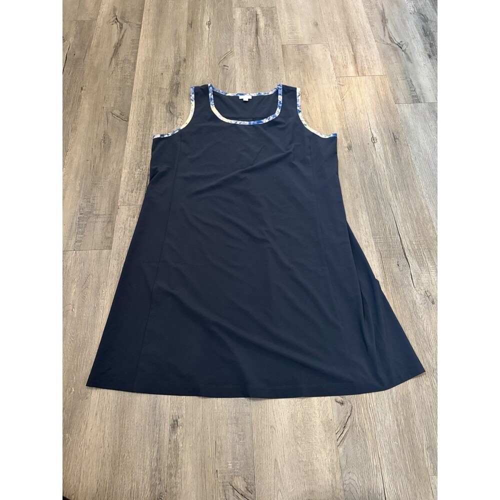 J.Jill Fit Dress Sz 2X Navy Blue Floral Edge Sporty Athletic Chic Sleeveless